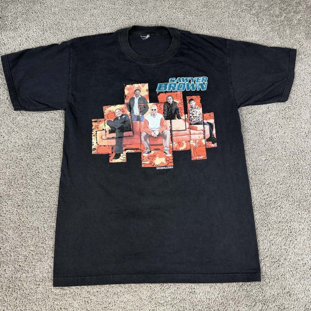 Vintage Sawyer Brown Shirt Mens L Black Band Couch Graphic Tour 2003 2000s
